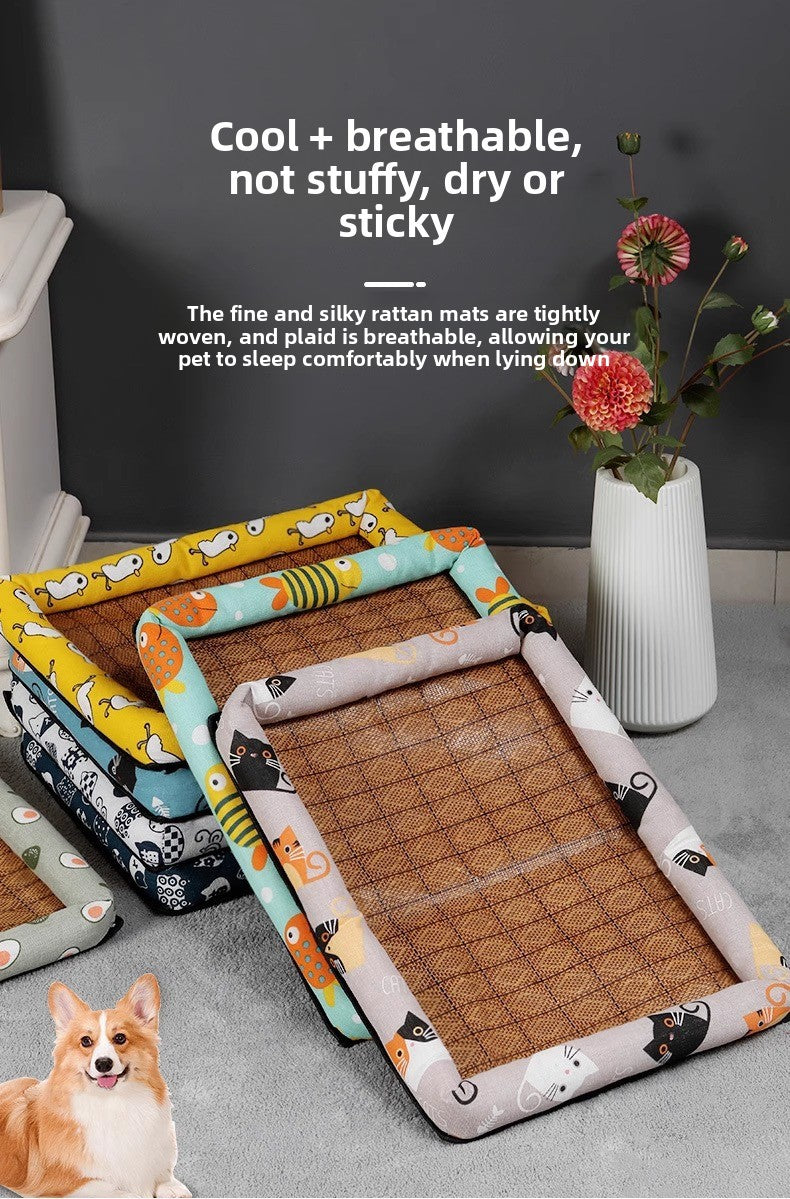 Pet Supplies Summer Cooling Mat Nest Rattan Woven Ice Bed for Cats Sleep