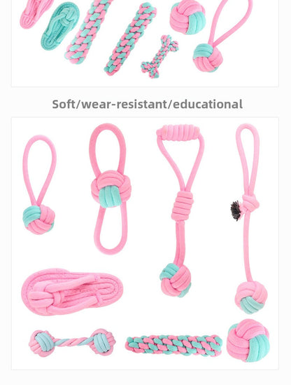 Pink Blue Combination Pet Cotton Rope Knot Toy for Tough Chewing Dogs
