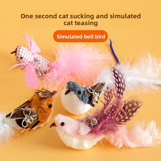 Realistic Bird Feather Bell Replacement Head for Cat Teaser Wand Pet Toy