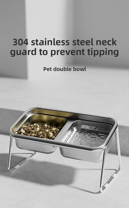 Stainless Steel Double Cat Bowl Anti Tip Pet Food and Water Dish Non Slip Elevated Dog Bowls for Feeding and Drinking