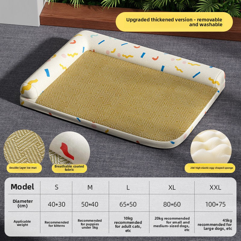 Elevated Cooling Dog Bed Summer Gel Cooling Mat with Neck Protection Removable Washable Cover Thickened Pet Bed for Medium Large Dogs Cats
