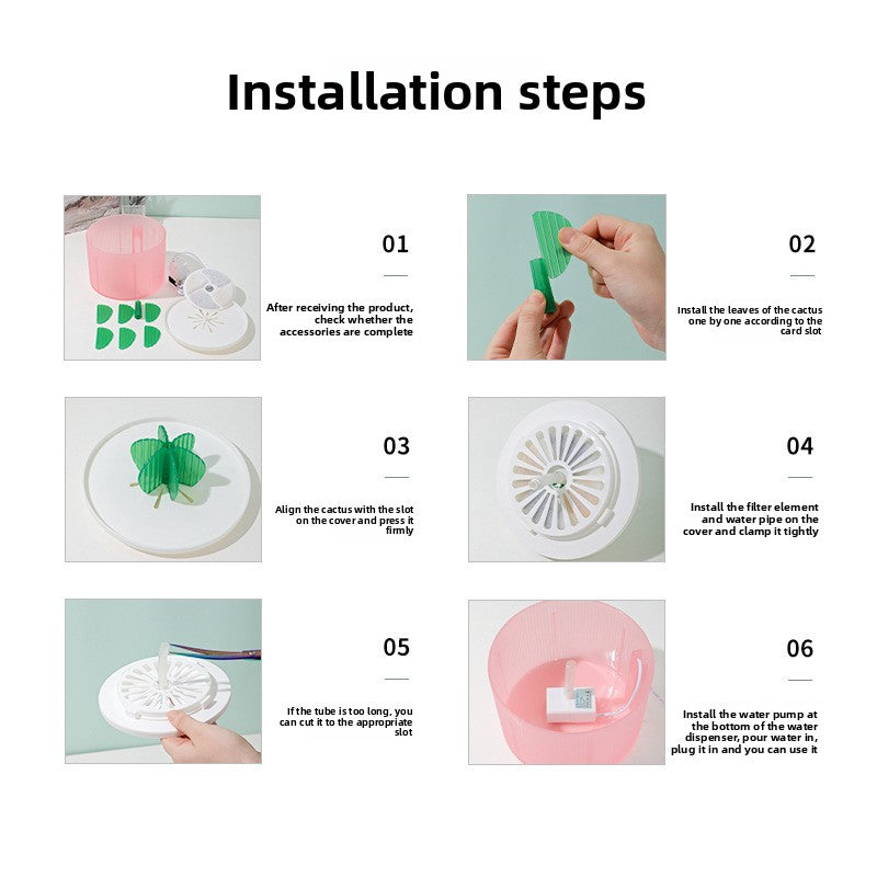 Cactus Shaped Smart Cat Water Dispenser Featuring Filter Flow System