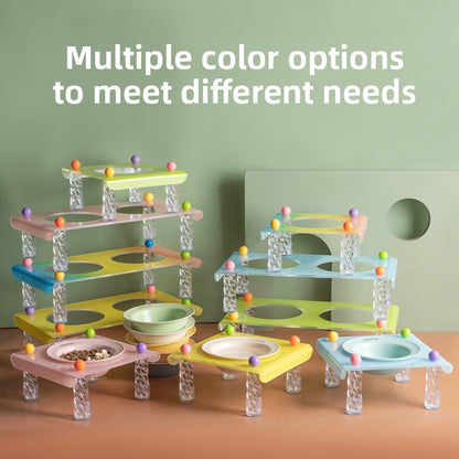 Elevated Dog Bowl with Neck Protection Macaron Series Acrylic Stand Ceramic Cat Food Bowl Non Slip Pet Feeder for Small Medium Dogs Cats