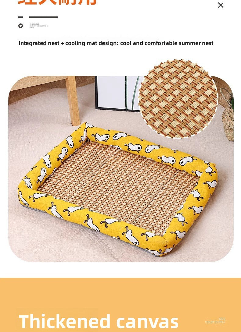 Pet Cooling Mat Nest Summer Linen High Temperature Heat-Resistant Dog Nest Rattan Woven Mat Square Cooling Nest All-Season Universal Cooling Mat Wholesale