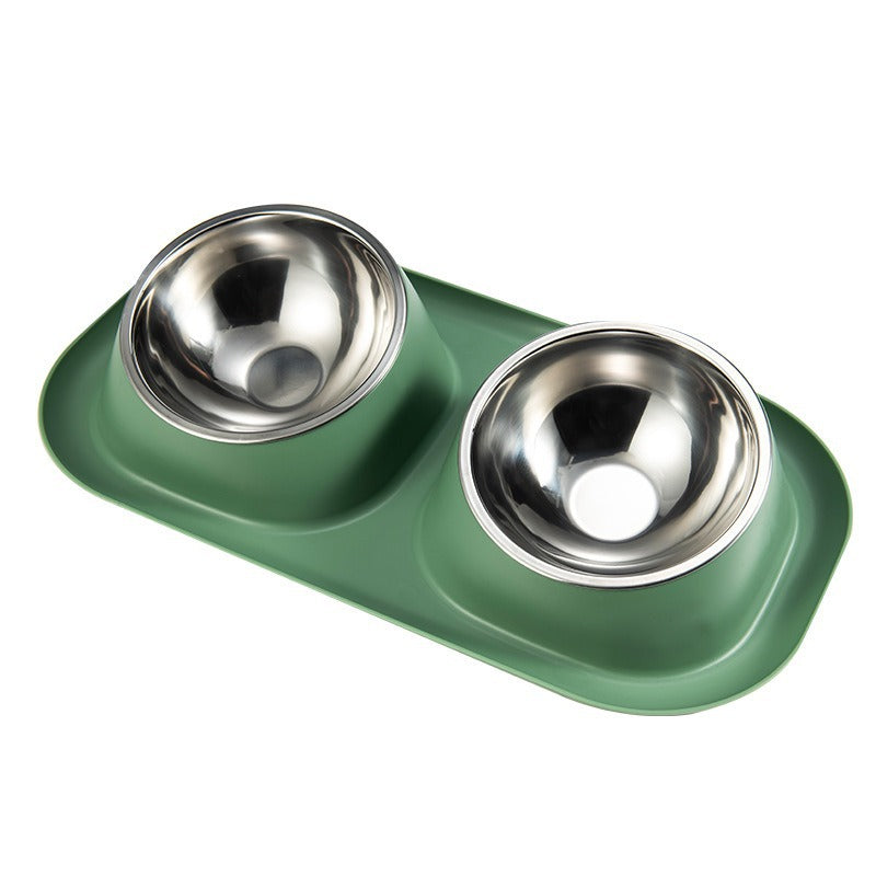 Double Bowl Stainless Steel Pet Bowl with Neck Protection for Cats Dogs