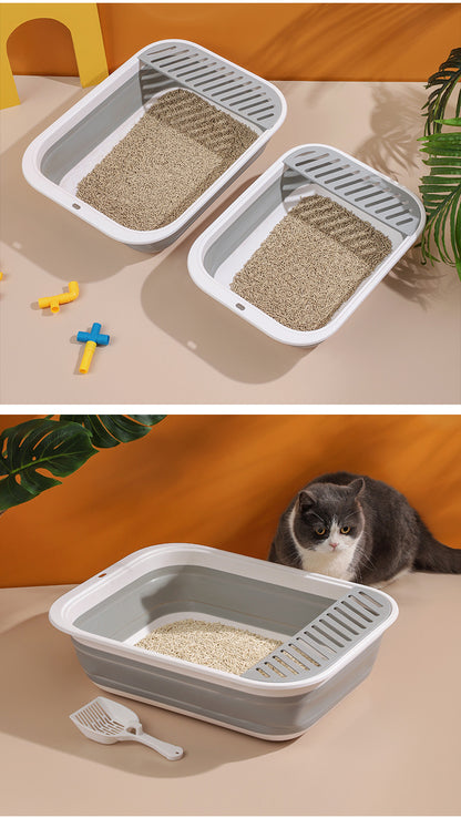 New Foldable Semi-Enclosed Cat Litter Box with Litter Scoop Large Cat Litter Box Cat Toilet