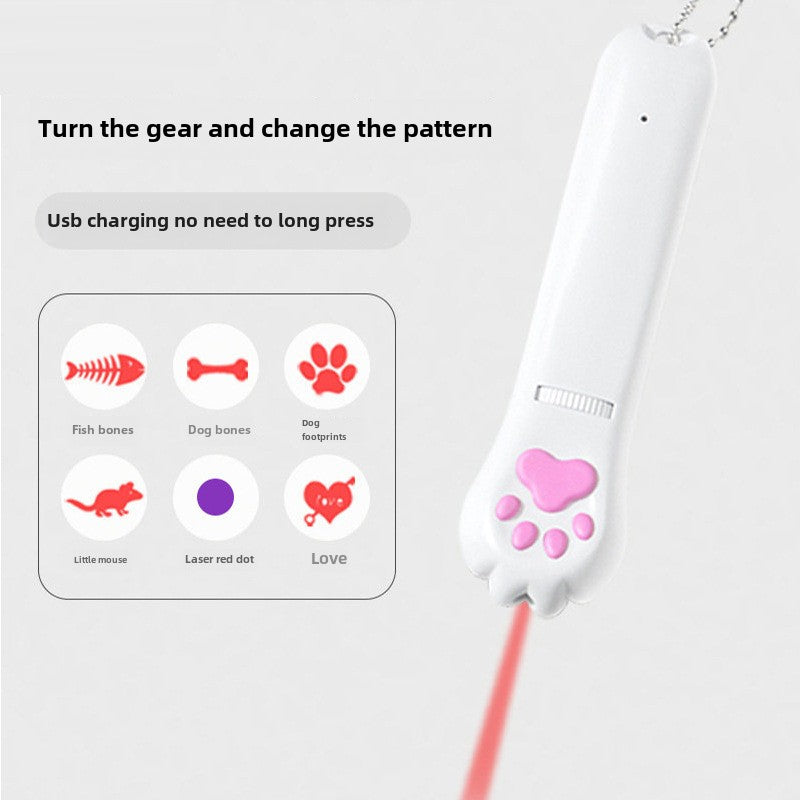 Cross-Border Pet Toy Laser Cat Teaser Creative Cat's Paw Six-in-One Projection Charging Funny Cat Pen