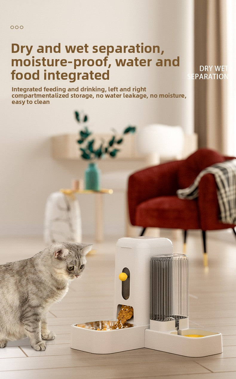 Stainless Steel Cat Bowl Dog Bowl Automatic Water Dispenser with Dry Wet Food Separation Large Capacity Pet Feeder Drinking Fountain Quiet Pump