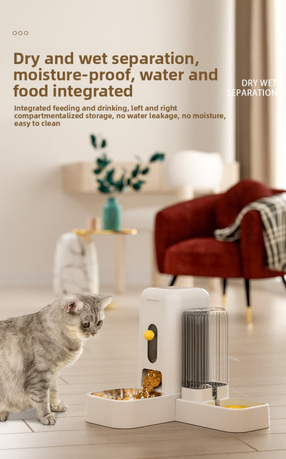 Stainless Steel Cat Bowl Dog Bowl Automatic Water Dispenser with Dry Wet Food Separation Large Capacity Pet Feeder Drinking Fountain Quiet Pump