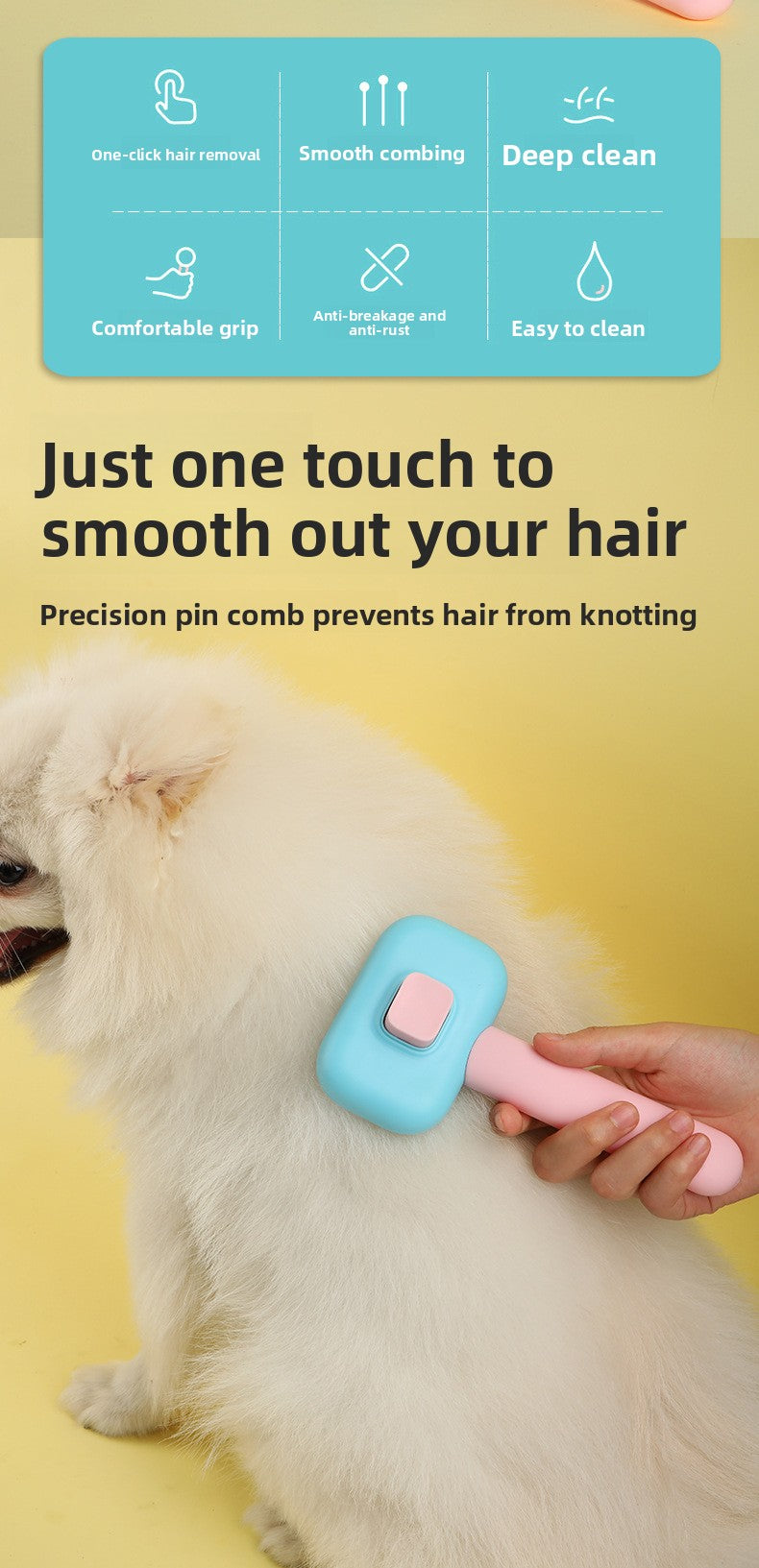 Professional Stainless Steel Pet Deshedding Brush One Click Hair Removal Comb for Cats Dogs Effective Grooming and Massage Tool