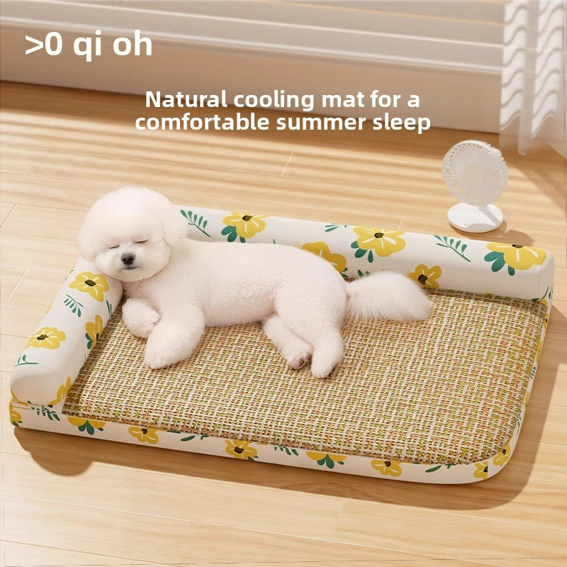 Elevated Cooling Dog Bed Summer Gel Cooling Mat with Neck Protection Removable Washable Cover Thickened Pet Bed for Medium Large Dogs Cats
