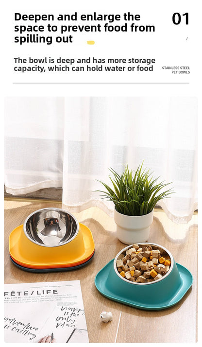 Dog Bowl Double Bowl Ceramic Dog Bowl Anti-Slip Anti-Tip Stainless Steel Pet Bowl Large Capacity Plastic Pet Food Bowl