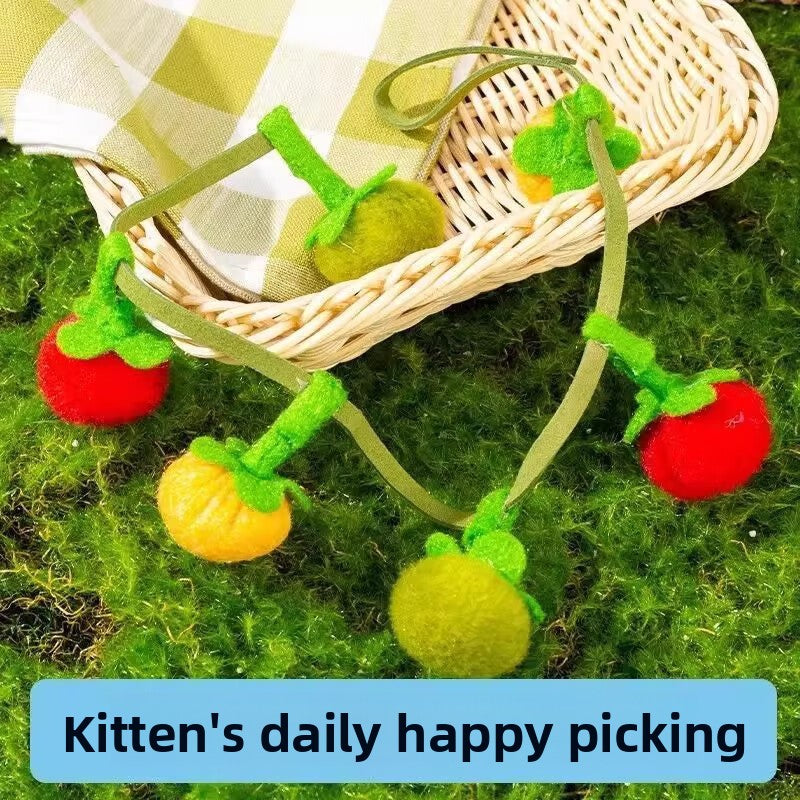 Tomato Shaped Teaser Stick Persimmon String Cat Toy Self Entertainment Boredom Buster with Bell