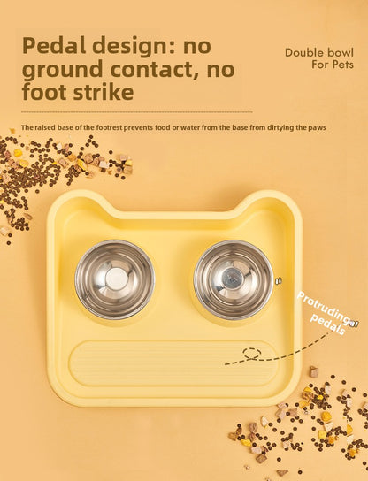 Stainless Steel New Cat Dog Double Bowl Large Diameter Leak Proof Pet Feeder