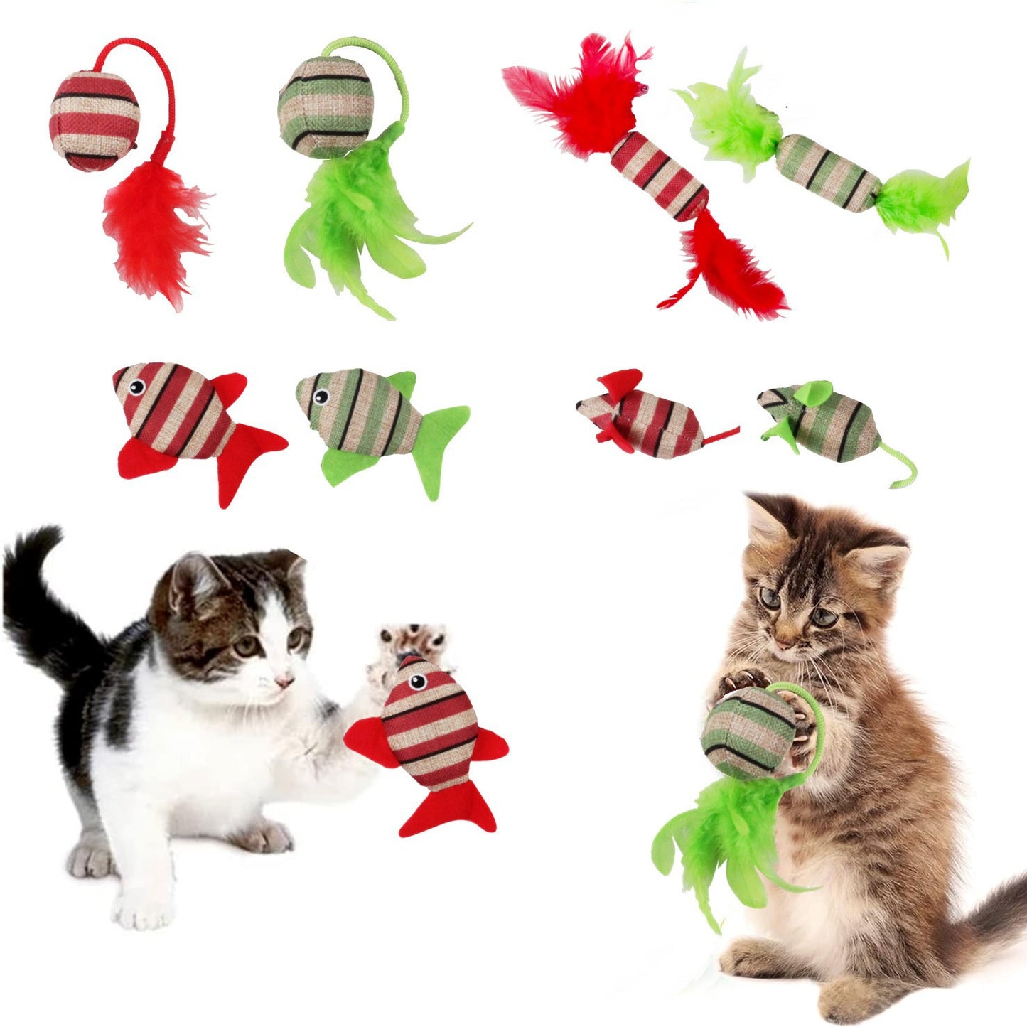 Durable Striped Sisal Cat Toy for Self-Entertainment Teeth Cleaning Play
