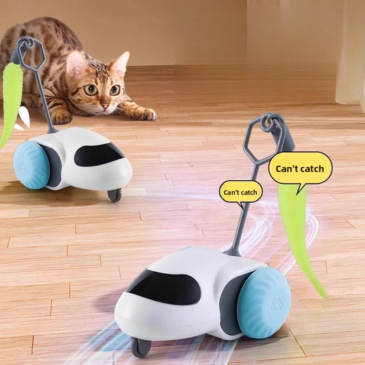 Electric Pet Running Car Feather Teaser Cat Toy for Independent Play