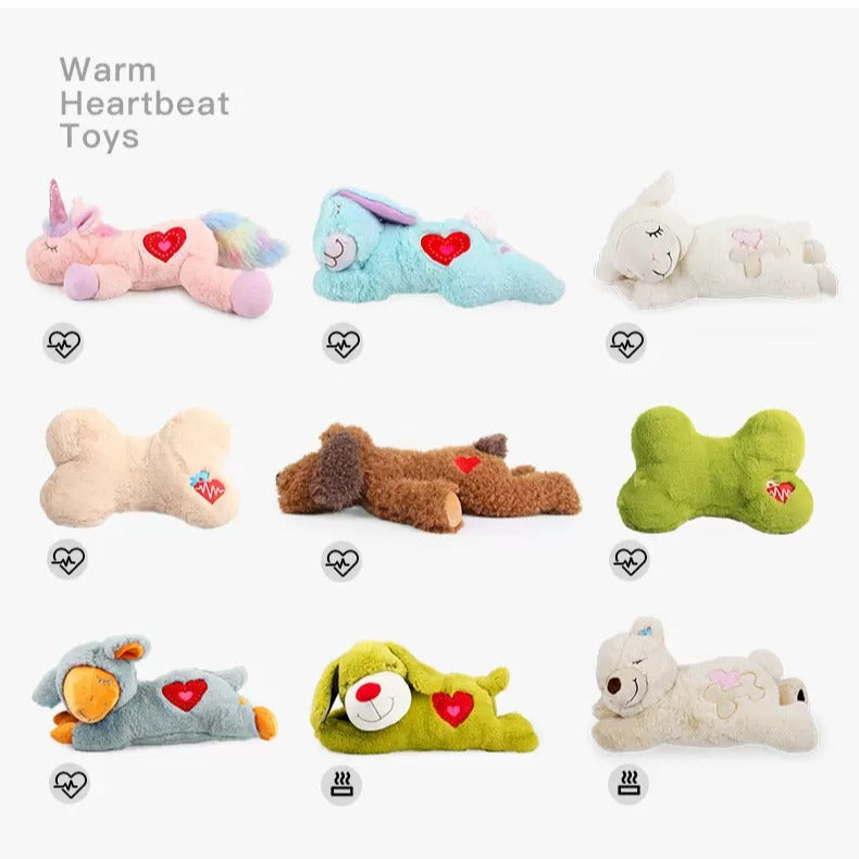 Durable Pet Comfort Pillow Puppy Shape with Simulated Heartbeat Warm Plush Sound Toy