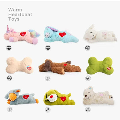 Durable Pet Comfort Pillow Puppy Shape with Simulated Heartbeat Warm Plush Sound Toy