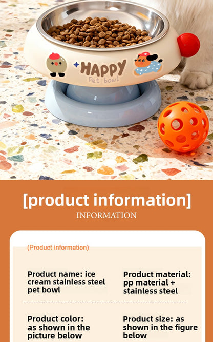 Pet Stainless Steel Cat Bowl Non-Slip Dopamine Color High-Leg Design Anti-Black Chin Cat Food Bowl Neck Protection