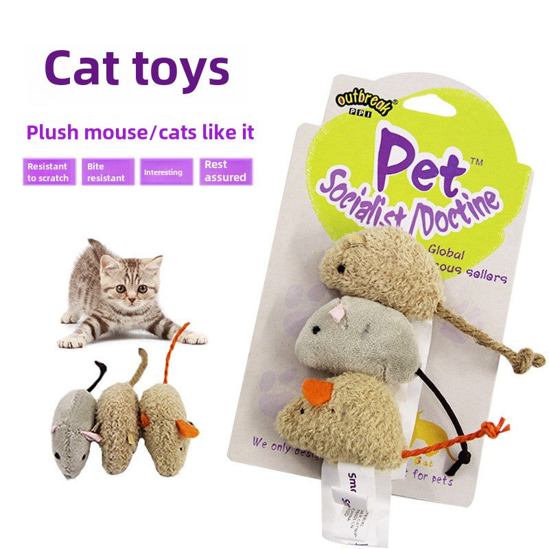 Plush Cat Toy Set with 3 Furry Mice for Interactive Pet Play