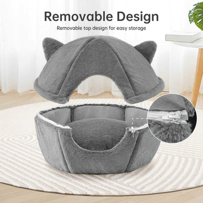 Detachable Foldable Cave Cat Bed Featuring Double Zipper Soft Fur Pad