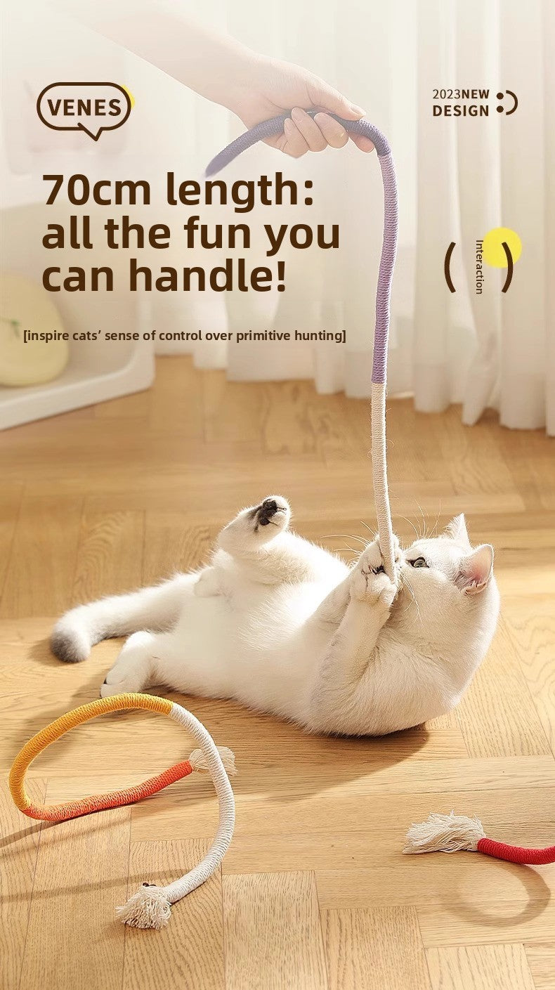Cat Teaser Chew Rope Toy Self Fun Boredom Easing Teeth Grinding Wand Accessory