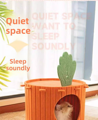 WinterWarm WearProof Felt Cat House Enclosed Bed with Scratching Board