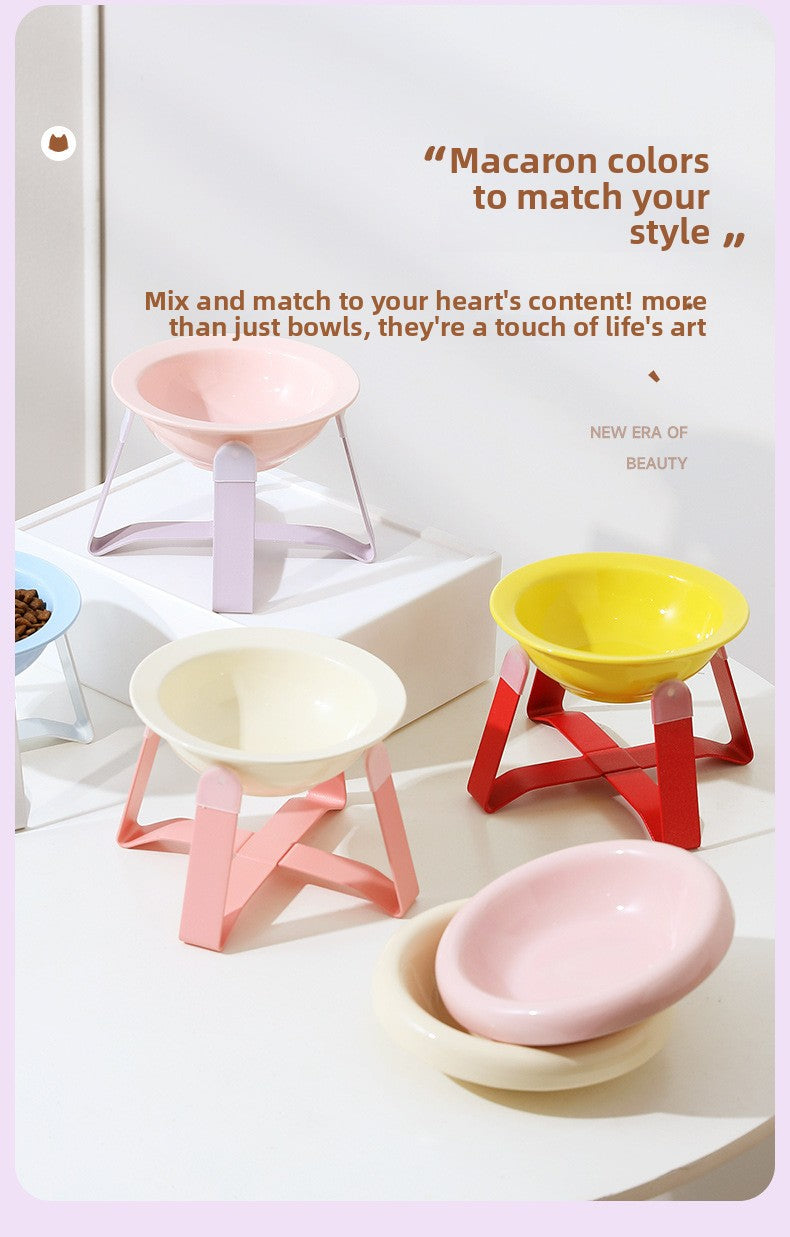 Premium Ceramic Cat Food Bowl Flying Saucer Shape Ergonomic Neck Support Dish for Healthy Eating Anti Choke and Digestive Aid Pet Supplies