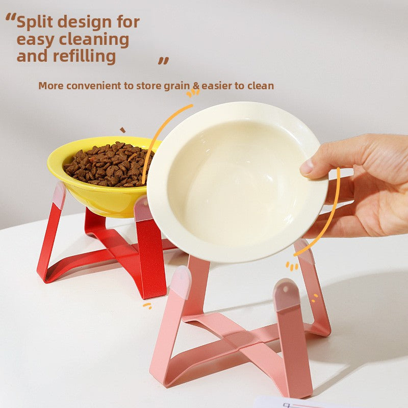 Premium Ceramic Cat Food Bowl Flying Saucer Shape Ergonomic Neck Support Dish for Healthy Eating Anti Choke and Digestive Aid Pet Supplies