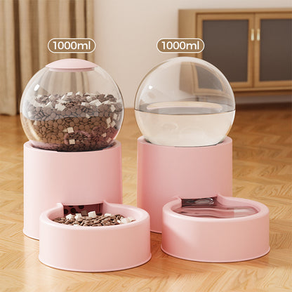 Automatic Cat Dog Water Dispenser with Food Feeder and Grain Storage Bucket