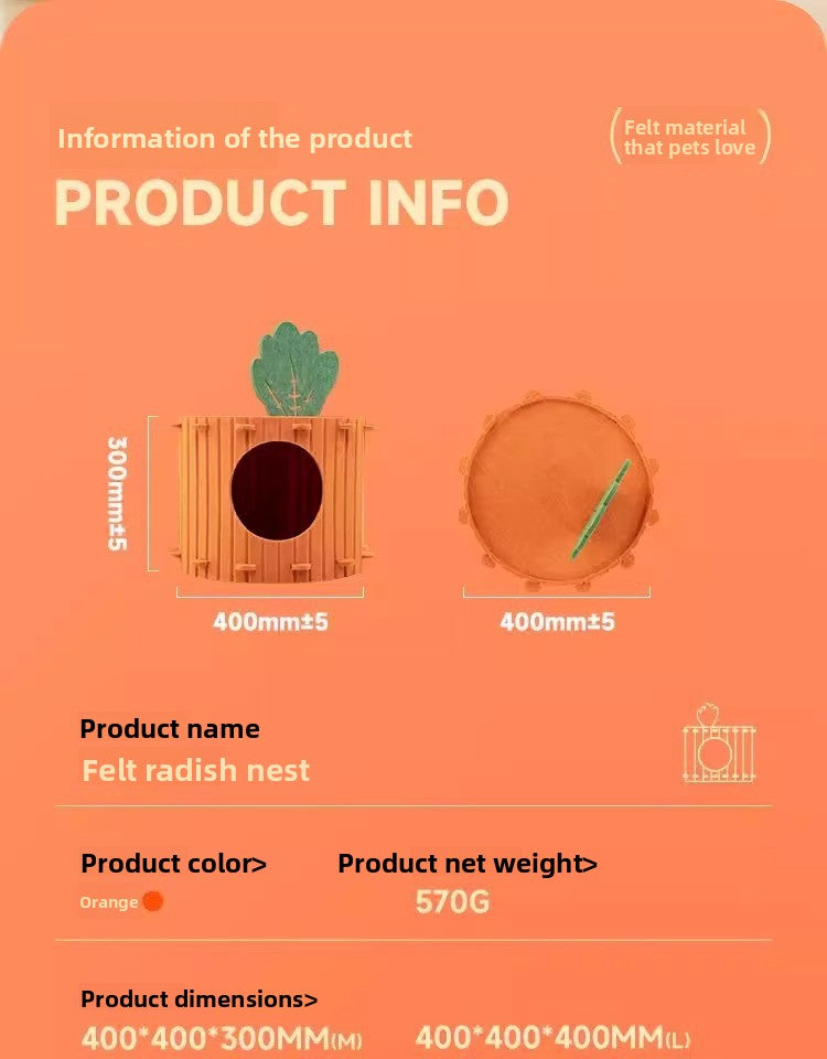 WinterWarm WearProof Felt Cat House Enclosed Bed with Scratching Board