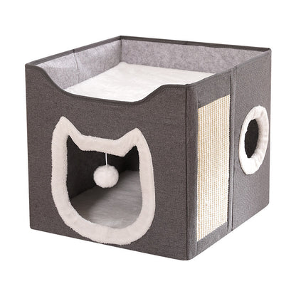 Warm Foldable Cat Villa Storage House Featuring Scratching Board All Year