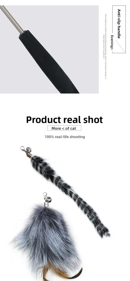 Three-Section Telescopic Feather Cat Toy Teaser Wand Replaceable Head Set