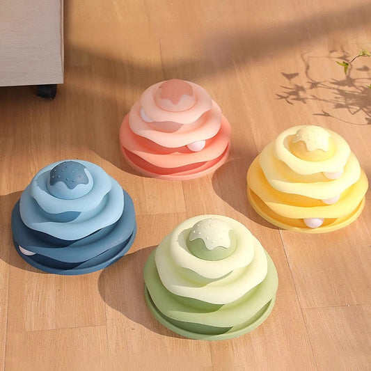 Three Layer Ice Cream Track Cat Play Board for Kitten Self Entertainment Boredom Busting Toy