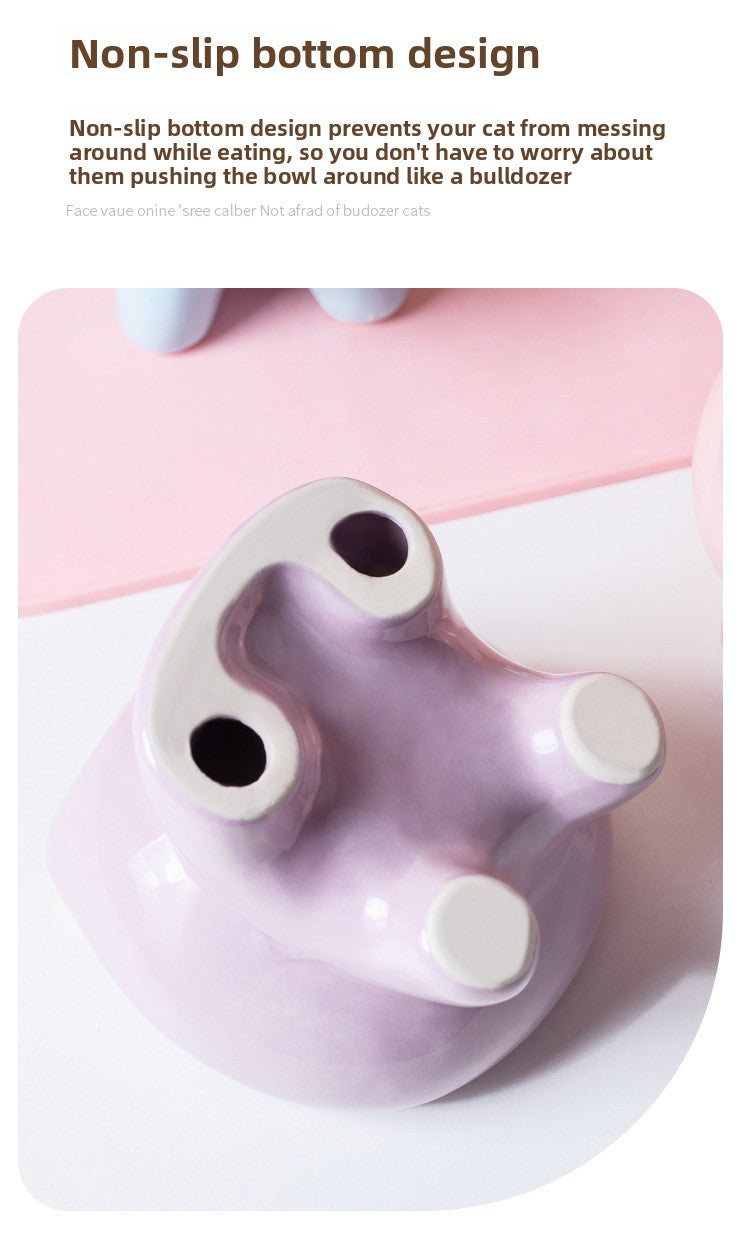Cute Cat Bowl Ceramic Elevated Cat Food and Water Bowl Set with Non Slip Base Slow Feeder Design for Cats and Small Dogs Pet Supplies