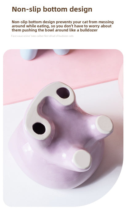 Cute Cat Bowl Ceramic Elevated Cat Food and Water Bowl Set with Non Slip Base Slow Feeder Design for Cats and Small Dogs Pet Supplies