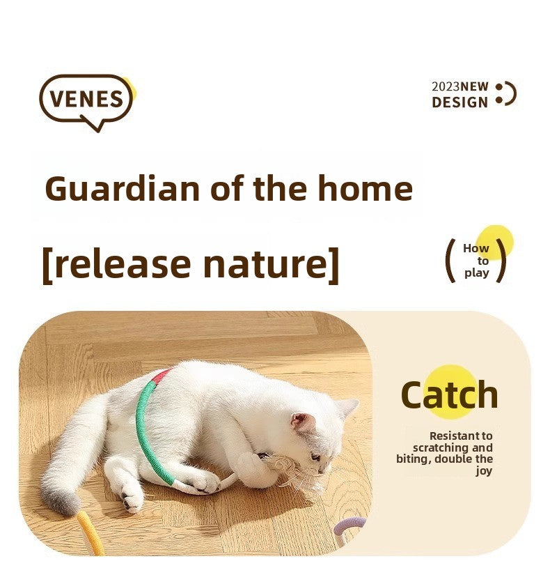 Cat Teaser Chew Rope Toy Self Fun Boredom Easing Teeth Grinding Wand Accessory