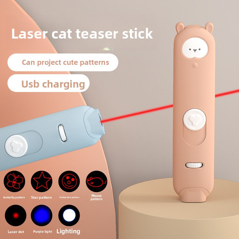 Infrared Laser Cat Teaser Wand with Detachable Feather Bell Interactive Cat Toys for Boredom and Exercise
