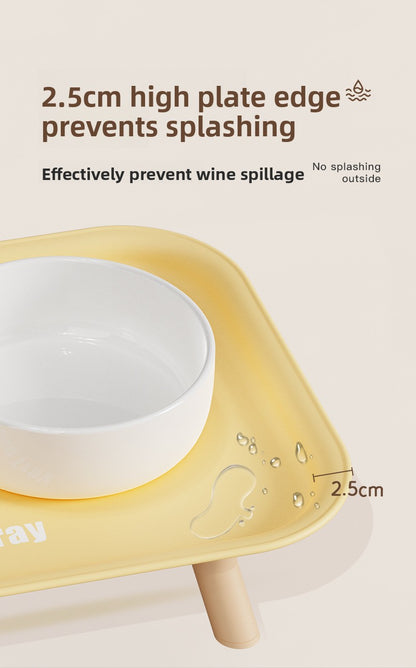 Premium Ceramic Double Pet Bowl Set with Cervical Support Raised Feeder Anti Splash and Tip Proof Design for Cat and Dog Dinner Plates