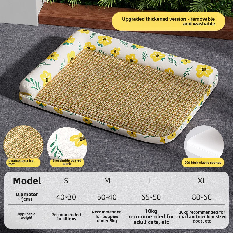 Elevated Cooling Dog Bed Summer Gel Cooling Mat with Neck Protection Removable Washable Cover Thickened Pet Bed for Medium Large Dogs Cats