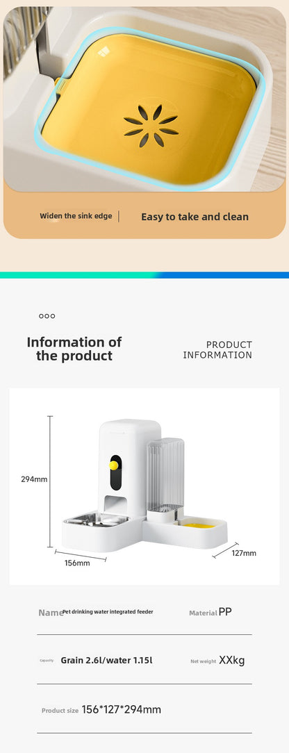 Stainless Steel Cat Bowl Dog Bowl Automatic Water Dispenser with Dry Wet Food Separation Large Capacity Pet Feeder Drinking Fountain Quiet Pump