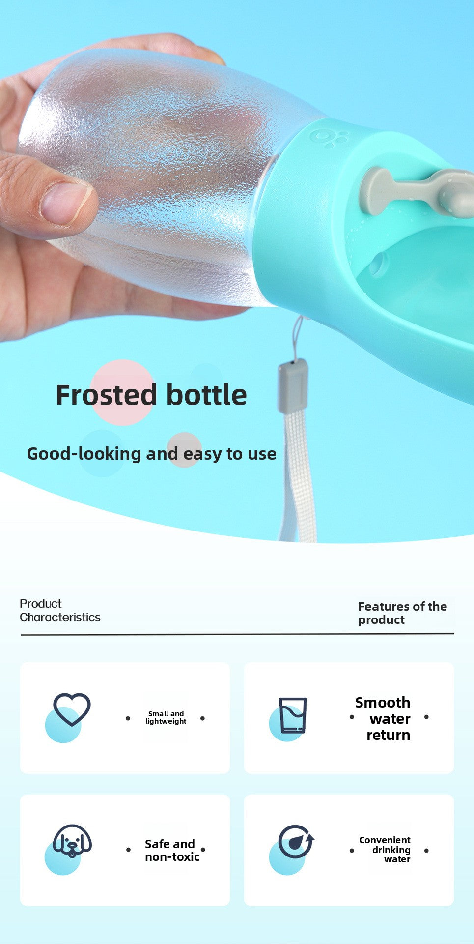 Portable Pet Water Bottle for Dogs and Cats Leak Proof Outdoor Travel Water Dispenser with Foldable Bowl