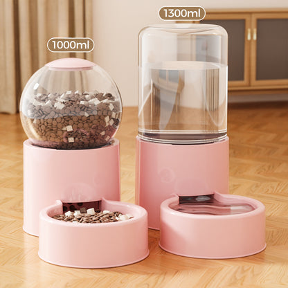 Automatic Cat Dog Water Dispenser with Food Feeder and Grain Storage Bucket