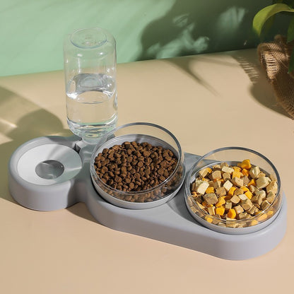 Double Bowl Automatic Cat Feeder and Dog Water Dispenser Adjustable Elevated Pet Bowl Set for Mealtime Comfort and Convenience