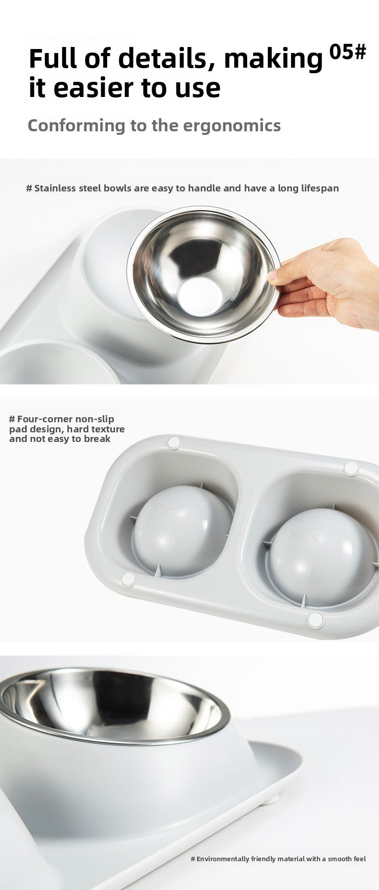 Double Bowl Stainless Steel Pet Bowl with Neck Protection for Cats Dogs