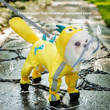 3D Dinosaur Tail Dog Raincoat Waterproof Reflective Pet Rain Poncho for Medium Large Breeds Like Golden Retriever Hooded Rain Gear