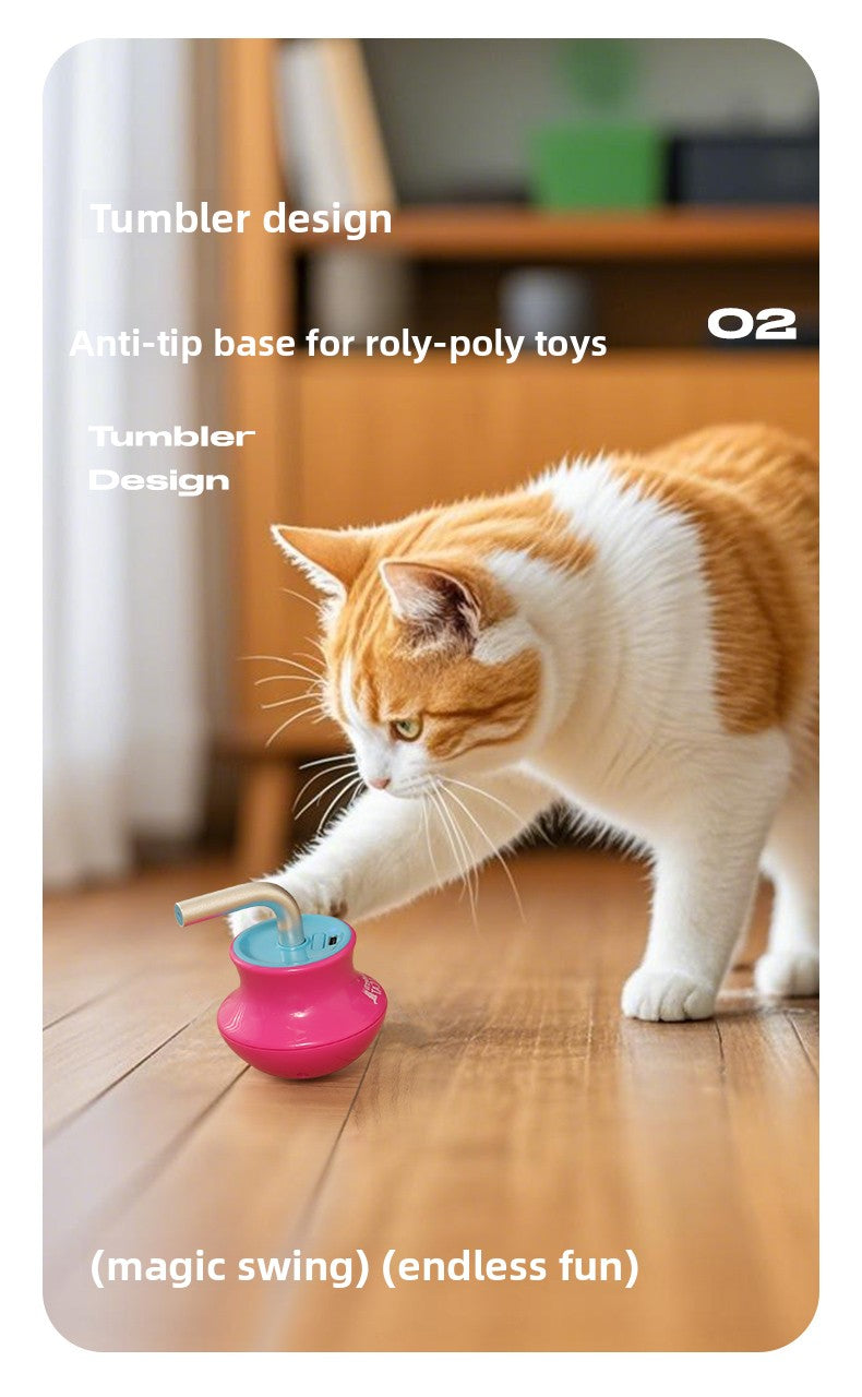 Interactive Cat Toys Laser Pointer Automatic Rotating Wand with Feather Teaser for Kittens Indoor Entertainment Exercise and Energy Consumption