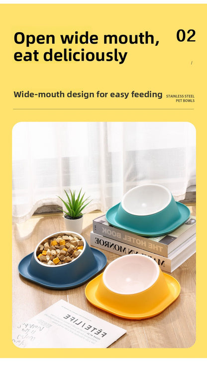 Dog Bowl Double Bowl Ceramic Dog Bowl Anti-Slip Anti-Tip Stainless Steel Pet Bowl Large Capacity Plastic Pet Food Bowl