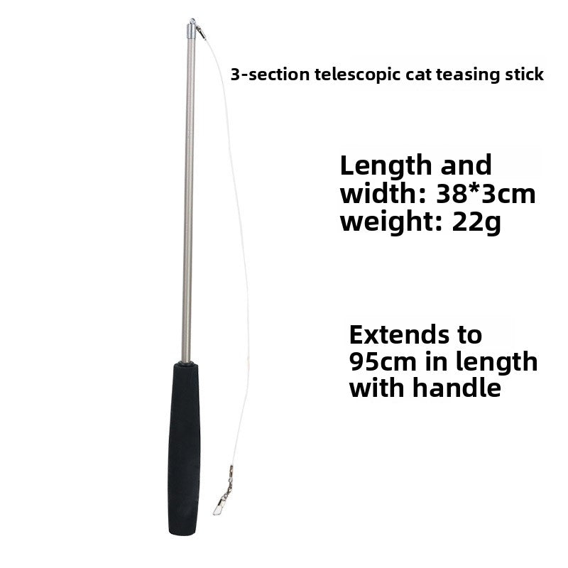 Three-Section Telescopic Feather Cat Toy Teaser Wand Replaceable Head Set