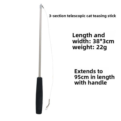 Three-Section Telescopic Feather Cat Toy Teaser Wand Replaceable Head Set